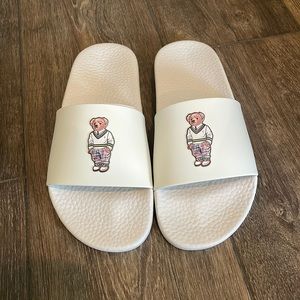 Brand new never worn bear slides. Polo by Ralph Lauren